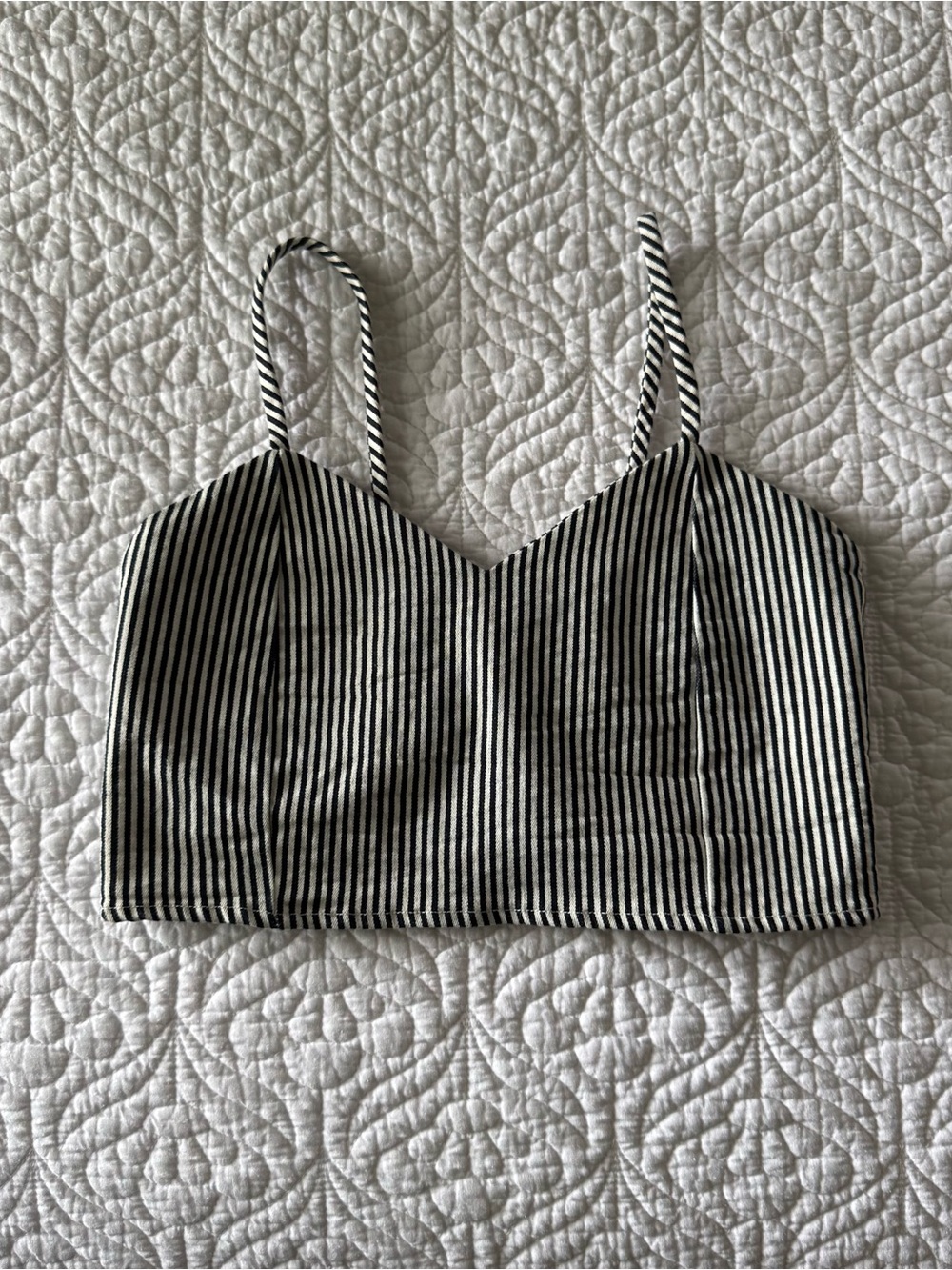 Purrr Melrose Black and White Striped V-Neck Crop Top